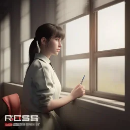 Study girl in classroom by the window ,movie, real photo realistic, unreal engine, cinematic lighting --ar 1:1 creative