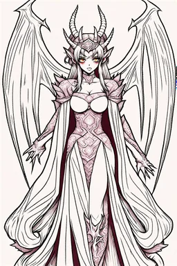 girl queen of demons, manga style, line arts illustration