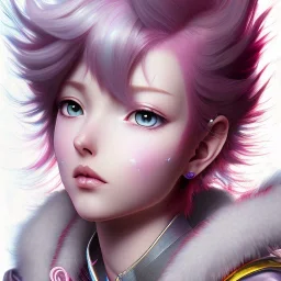 Personagem de anime de cabelo rosa,sentado,alto detalhe,alta resolução,pintado por Hirohiko araki