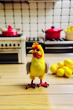 The little chicken is cute and cute and small and he 's standing in the kitchen serving the main course .