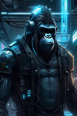 Gorilla in cyberpunk dystopia