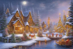 Christmas village river mountain