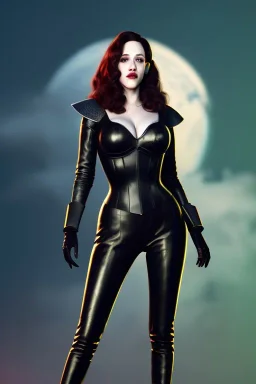 painting of kat dennings as evil queen in black leather pants, , leather, angry, stern look, volumetric lighting, particales,highly detailed,cinematic, deep colours,8, highly detailed, digital painting, artstation, concept art, smooth, sharp focus,