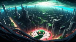 Highly detailed medium shot of Pokemon Gardevoir creating a black hole in a city, fantasy