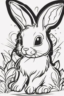 drawing style high contrast, bright Rabbit, side view, dynamic pose, illustration, adult coloring page, thick outline