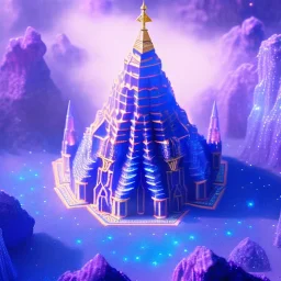 Aztecan blue transparent crystal temple ! soft background | god rays | intricate | elegant | transparent blue and pink landscape | highly detailed | illustration | depth of field, luminosity, ultra sharp focus, ultra high definition