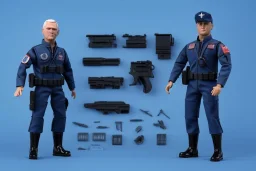 Mike Pence as G.I. Joe Toy Doll With a pistol space force Commander Blue fabric uniform, black Moonboot in a clear packaging