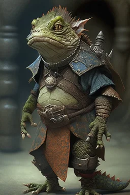 A lizardfolk with the stature of a dwarf