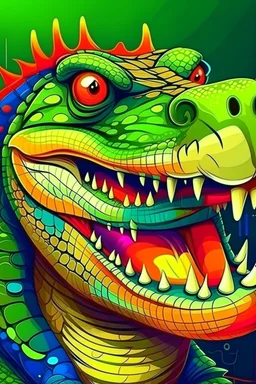 Acrtoon 2d art illustration . Colorful crocodile