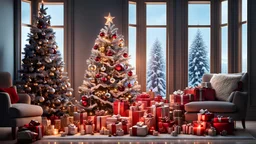 Cosy Christmas theme, magnificent, majestic, Realistic photography, incredibly detailed, ultra high resolution, 8k, complex 3d render, cinema 4d.