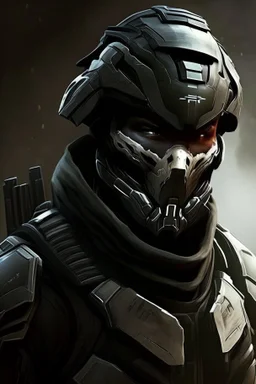 A soldier in the game Mass effect , he wears a BLACK skull helmet that covers his face, he is a rifleman, and his callsign is Titan. His colors are black and dark olive