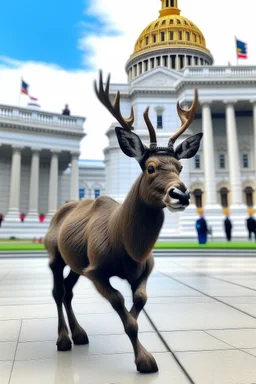 A reindeer standing in front of congress