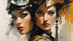 portrait of a woman warrior :: Robert McGinnis + Jeremy Mann + Carn Griffiths + Leonid Afremov, clear contours, detailed