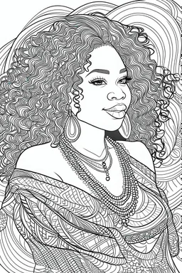 coloring page of black curvy woman jean