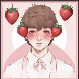 a real world anthropomorphic strawberry human with pixie-cut hair, I want a man merged with a strawberry with pixie-cut hair, - a man who looks like a strawberry - a man whose skin is strawberry skin. I want a strawberry with arms and legs and hands and feet and finers and toes and a head with a nose, a mouth, ears, eyes and hair.