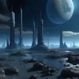 an anomalous planet with large abundant floating pillars and a bleak stony ground with a walmart supercenter floating in the center breaking all time and space