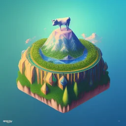 100mm photo of isometric floating island in the sky, surreal cow with jewels, intricate, high detail, behance, microworlds smooth, macro sharp focus, centered