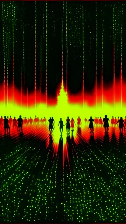 Track of oil with runners made of lights, in the background the crowd is burning, in the style of Alex ross