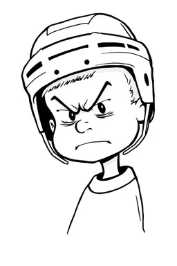 calvin angry pouting wearing a hockey helmet, line art cartoon