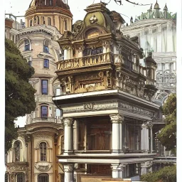 Skyline+Beaux Arts architecture+palladio+detailed facades+interwarmodernism architecture+artdeco german +uphill road+trees+biopunk+Bueno Aires+turin+trieste+Book illustration by Gediminas Pranckevičius, Jean Baptiste Monge, Brian Kesinger, Anton fadeev, Kilian Eng, strong lines, high contrast vibrant colors, highly detailed, 16k resolution, trending on behance""