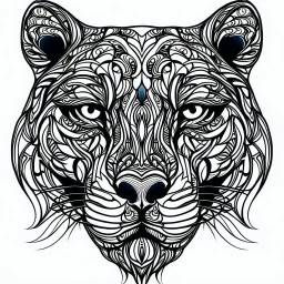 Panther front face view, cartoon, mandala, white back ground color, real style, realistic, minimalistic, minimal black line art, line art, crisp line art, unique coloring sheet, outlined, outline, crisp, crisp line edges, illustration, thin lines, crisp clear lines, line art, clean line art, unique, 8k, amazing, masterpiece, no colors, no dark color, no black color, avoid thick black, minimalistic line edges, pure white back ground, image character full fit to page,