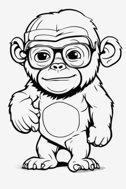 Outline art for cute coloring pages with gorilla with glasses, full body, white background, sketch style, only use outline, clean line art, no shadows and clear and well outlined.