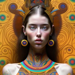 retrato de Sarah McDaniel tribal bella con tatuajes con estilo de Gustav Klimt