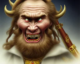 president Putin angry satan with horns fangs and tusk