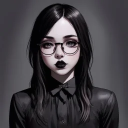 a pretty 18 year old girl, goth aesthetic, glasses, digital art, stylised, realism