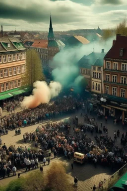 germany after weed legalization, german city, dust from smoking weed, happy stoned people
