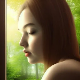 face with painting of open window and forest view covering entire face, 8k resolution, high-quality, fine-detail, intricate, digital art, detailed matte, volumetric lighting, illustration, octane render,