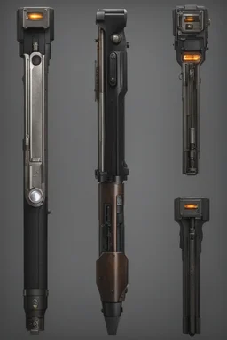 Portrait of a pistol shotgun, double barrel, bayonet, grande launcher, lights, switches, screens