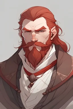 Vampire lord, English crown, 47 year-old man, red-haired, beard, Color palette - Red, white, brown & white
