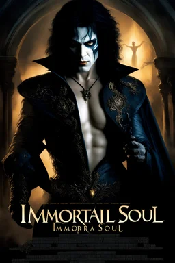 Movie poster - "Immortal Soul, A Vampire Story," - Paul Stanley as the vampire Vincent Paul - he'll seduce you, and then he'll drain you, and then he'll make you his, forever - in the art style of Boris Vallejo, Frank Frazetta, Julie bell, Caravaggio, Rembrandt, Michelangelo, Picasso, Gilbert Stuart, Gerald Brom, Thomas Kinkade, Neal Adams, Jim Lee, Sanjulian, Thomas Kinkade, Jim Lee, Alex Ross, Dorian Vallejo, Stan Lee, Norman Rockwell