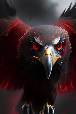 A flying eagle with red eyes