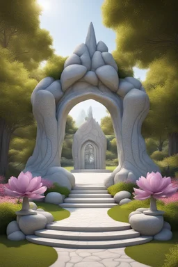 входная группа в парк выполненная в стиле сказки каменного цветка