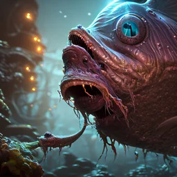 fluid ink angler fish creature, unreal engine 5, 8k resolution, photorealistic, ultra detailed