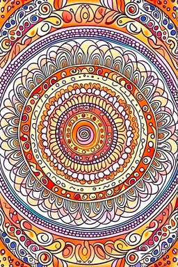 beautiful colorful background for cover page of coloring book, free hand drawing themed, bandhani, perfectly symmetric patterns