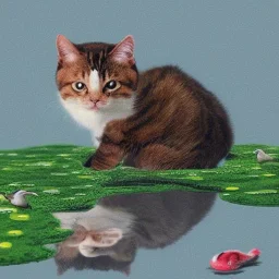 cute cat dreaming of duckweed as warhol painting