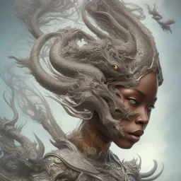 sango fantasy, fantasy magic, intricate, sharp focus, illustration, highly detailed, digital painting, concept art, matte, artgerm and paul lewin and kehinde wiley, masterpiece sexy lips Asian afro lips black African lady body mermaid Dragon head silver bright snow lady outer space mermaid pretty skull head