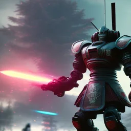 masterpiece Robot samurai, dark cosmic atmospheric, ultra realistic, cinematic lighting, octane render, art by Hiroya Oku style