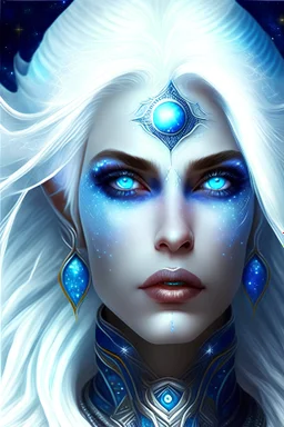 galactic woman white haired deep blue eyes nice lips empress of sky command of vessel