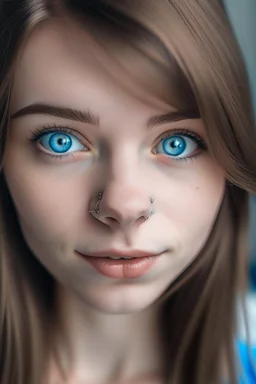 a beautiful young women with a huge nose. blue eyes and brown hair without picering