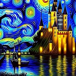 Retrato al oleo de un castillo con acantilados van gogh 4k