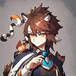 Anime portrait, anthropomorphic wolf character with fox ears and a tiger's tail, 8K resolution, ultra graphics, high quality, and detailed with lines.