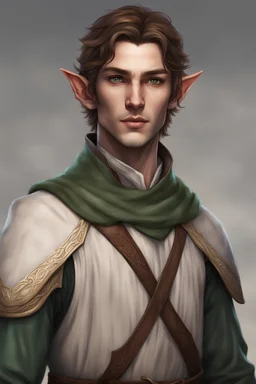 Ordinary male elven, with short brown hair and dark eyes, dressed as a commoner servant
