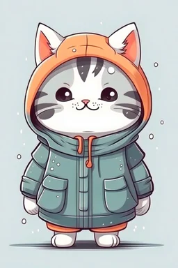 sweet illustration of a cute cat in a coat, in a cartoon style