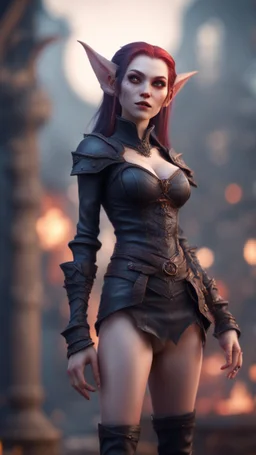 full figure with boots, female vampire elf from worms armageddon wearing makeup, bokeh like f/0.8, tilt-shift lens 8k, high detail, smooth render, down-light, unreal engine, prize winning