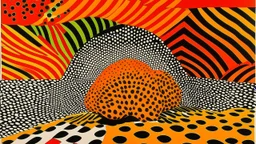 An orange colored earth elemental porcupine designed in Moroccan rug art painted by Victor Vasarely