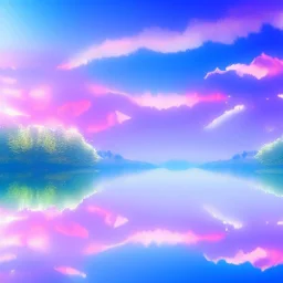 beautiful dream, mystical, cascades, delicate flowers, masterpiece, pastel colors, blue river, pink clouds,8k